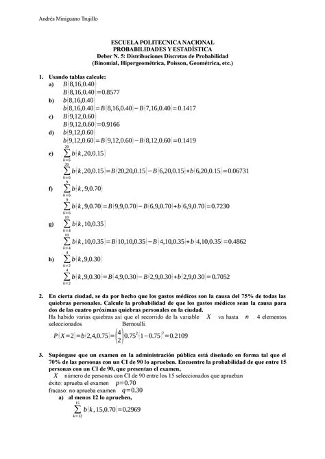 Tarea 1 Semana 1 ESCUELA POLITÉCNICA NACIONAL PROBABILIDAD Y