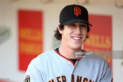 Tim Lincecum Of The San Francisco Giants Smiles In The Dugout Before