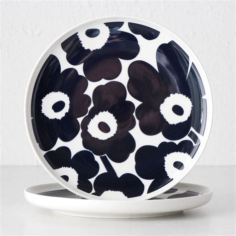 Marimekko Oiva Unikko Plate 25cm Bundle X2 Dark Blue White