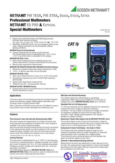 Data Teknis Gossen Metrawatt Multimeter METRAHIT PM TECH PM XTRA