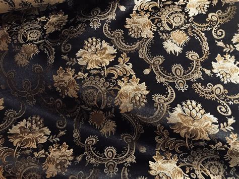 New Designer Brocade Jacquard Fabric Black Gold Floral Neoclassical