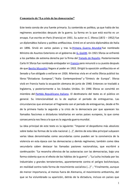 Crisis De Las Democracias Comentario De La Crisis De Las Democracias