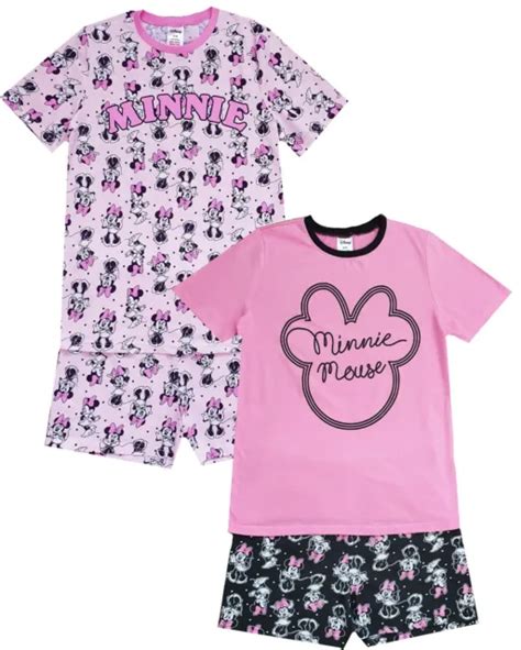 Ladies Womens Disney Minnie Mouse Short Pyjamas 2 Pack 8 22 Mothers Day