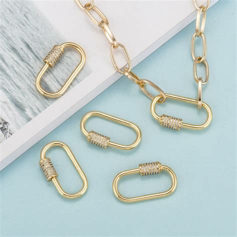 X Oval Brass Micro Pave Cubic Zirconia Screw Carabiner Lock Charm