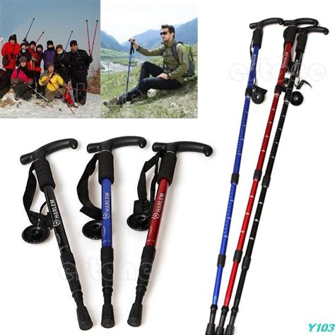 4 Section Adjustable Anti Shock Hiking Walking Stick Cane Pole Trekking