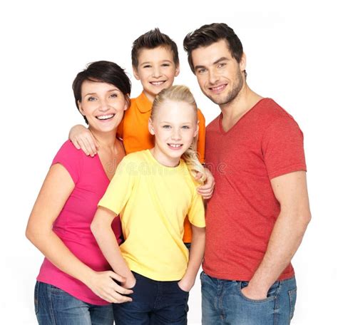 Famille Heureuse Avec Deux Enfants Sur Le Blanc Photo Stock Image Du