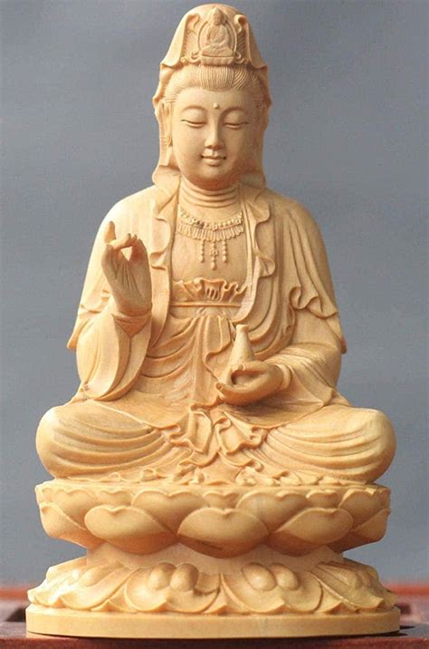 Buy Ornaments Sculptures Boxwood Hand Carved Sit Lotus Kwan Yin Guanyin