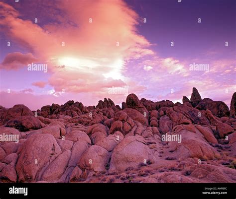 Alabama Hills and sunrise with clouds California Stock Photo - Alamy