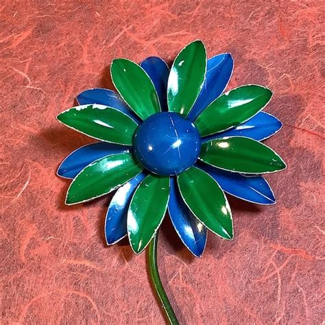 Enamel Flower Brooch Green Etsy