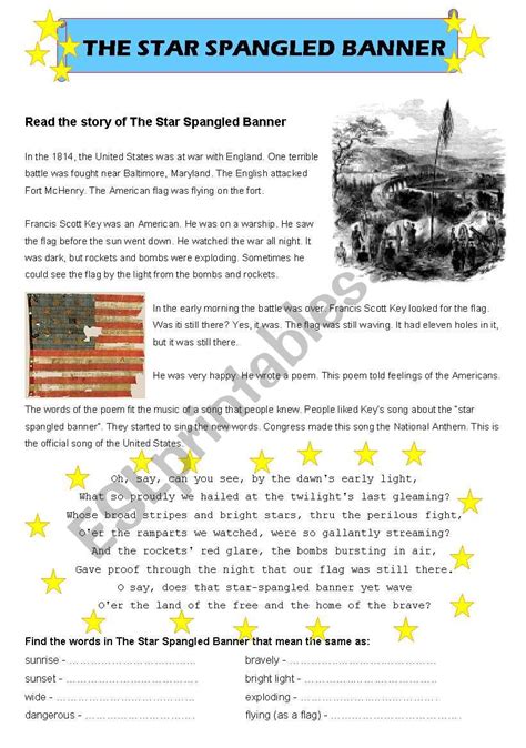 Star Spangled Banner Worksheet Kindergarten