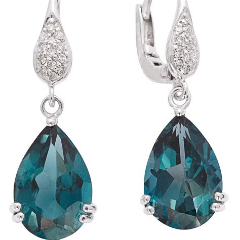 Sterling Silver London Blue Topaz Teardrop Earrings With Diamond