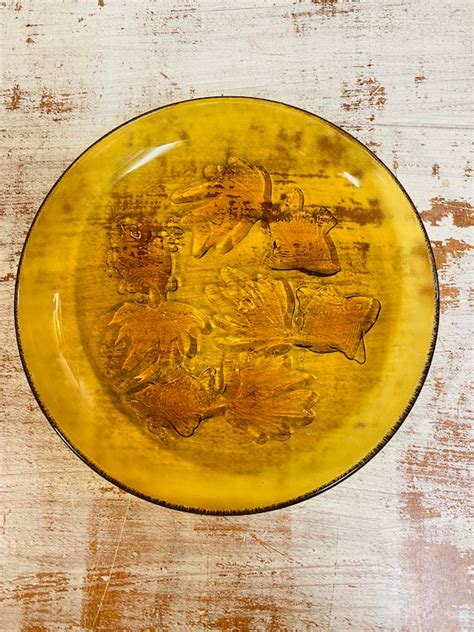 Dining Serving Home Living Vintage Amber Glass Dinner Plate 9 D