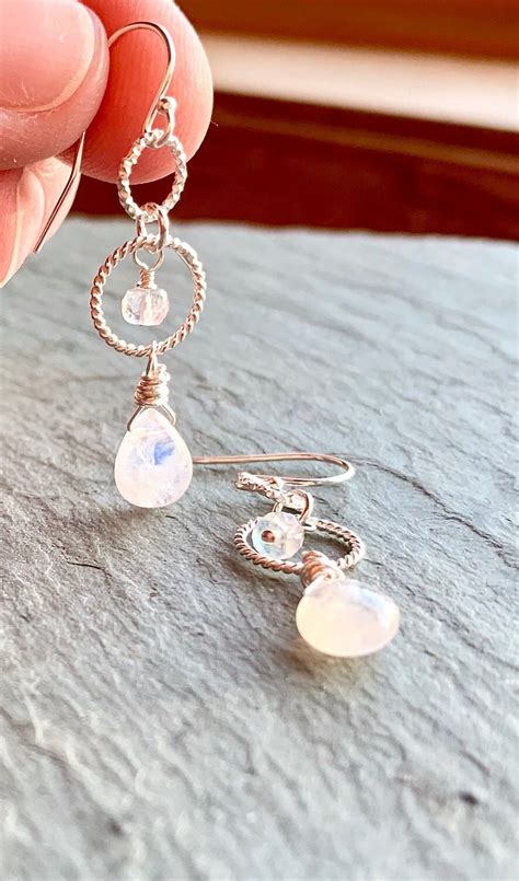 Moonstone Earring Sterling Silver Long Gemstone Dangle Etsy