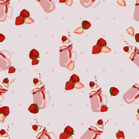 Premium Vector Strawberry Milkshake Seamless Pattern