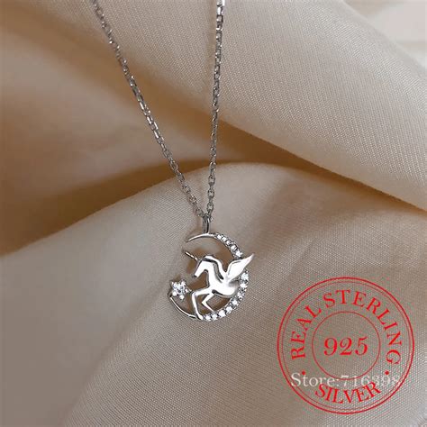 Collier Licorne En Cristal Argent Sterling Pour Femmes Ras Du Cou