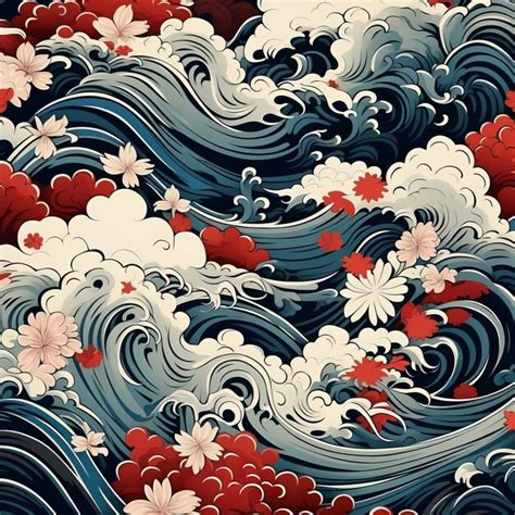 Premium AI Image | Nihonga Blossoms Pattern Background in Traditional ...