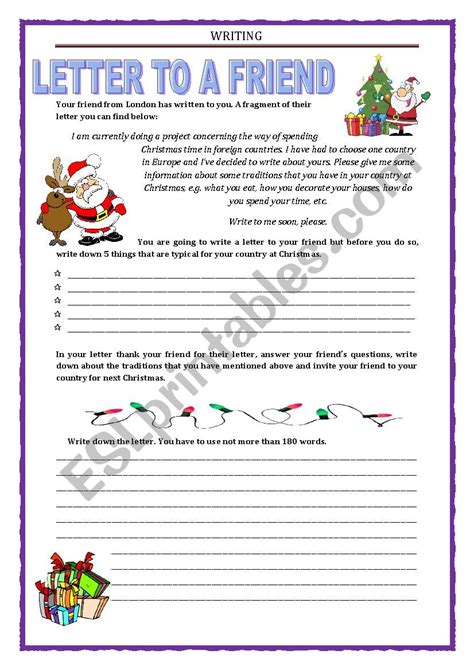 Writing Letter To A Friend Christmas Traditions Esl Worksheet By