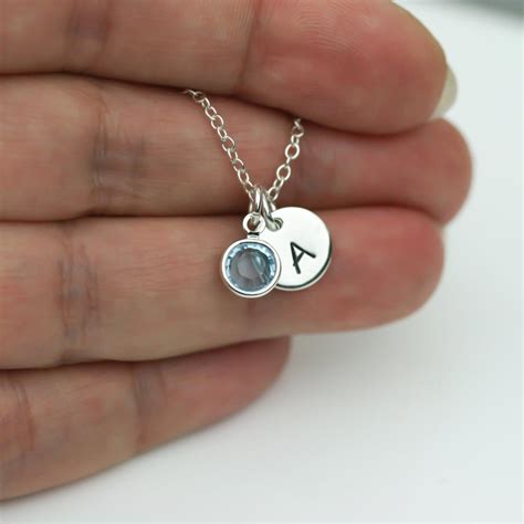 Initial And Birthstone Charm Necklace In Sterling Silver Personalize