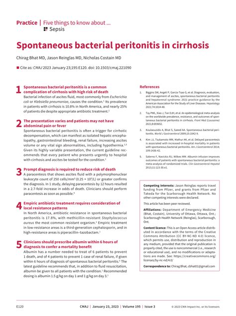 Pdf Spontaneous Bacterial Peritonitis In Cirrhosis