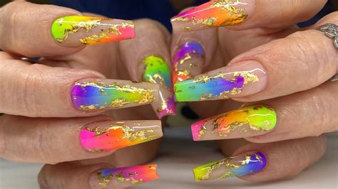 Get Ready To Shine With These Rainbow Neon Ombre Nails Click For Eye