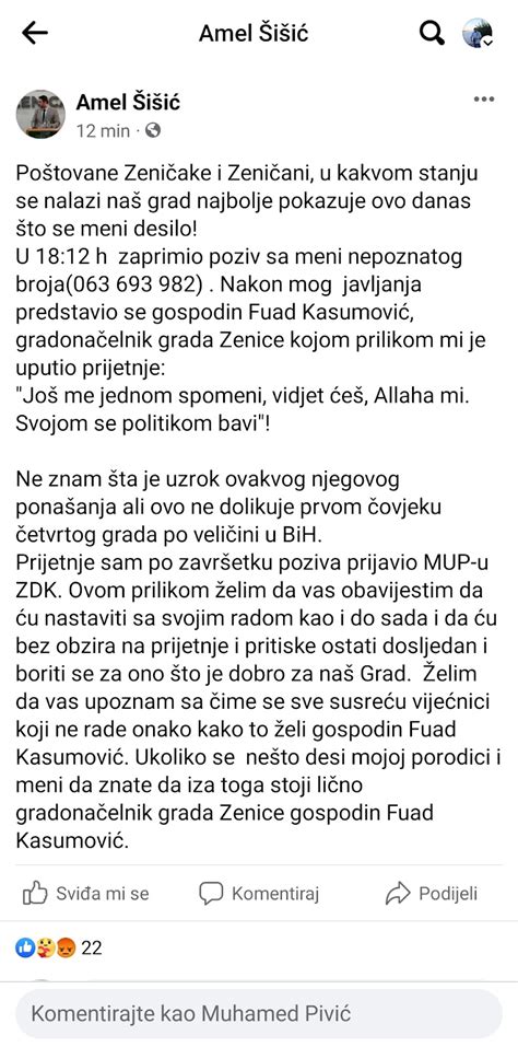 32 VIJECNIK Amel Šišić ukoliko se nešto desi mojoj porodici i meni da