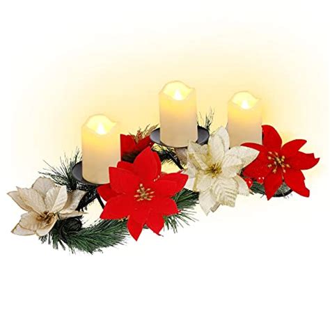 Hausse Christmas Poinsettia Centerpiece With Flameless Led Candles