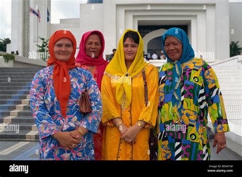 Four Women In Traditional Muslim Malay Dress Kuala Lumpur Malaysia