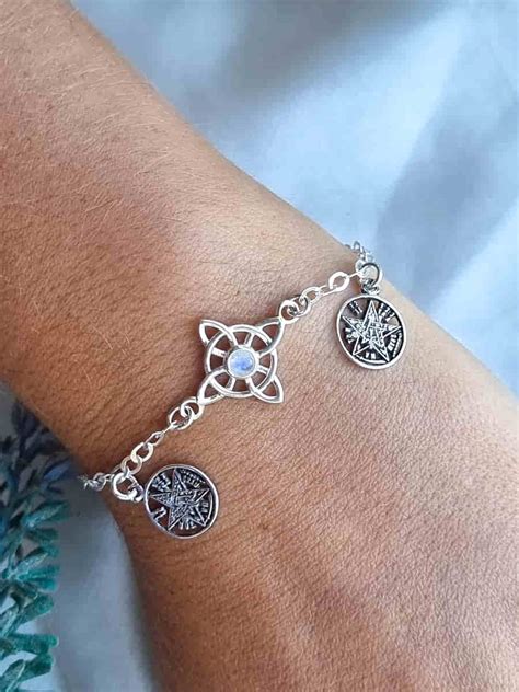 Pulsera Tetragr Maton Y Nudo De Bruja Piedra Luna Reyes Joyas