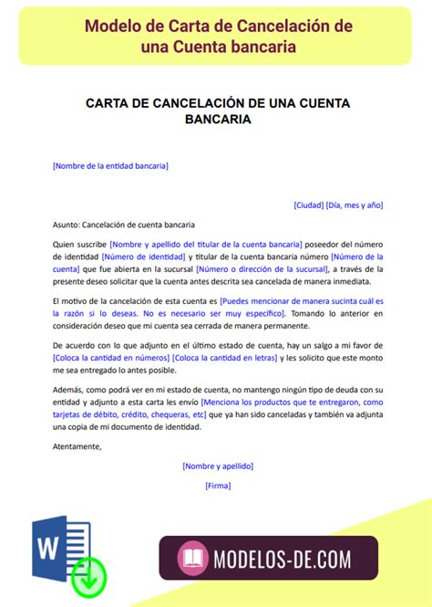 Acabado Alvorecer Abraço Carta Para Cancelar Cuenta Bancaria Melão