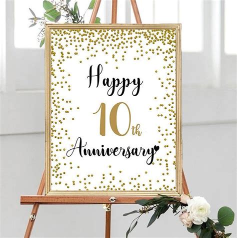 Happy 10th Anniversary Cheers To 10 Years 10th Wedding Anniversary Gold Confetti Anniversary