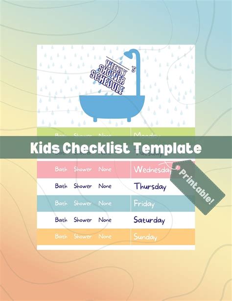 Kids Shower Schedule Template Etsy