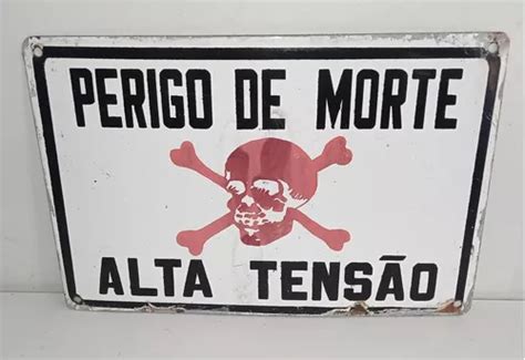 Placa Antiga Esmaltada Perigo D Morte Alta Tensão Caveira