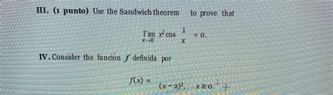 Solved Iii Punto Use The Sandwich Theorem To Prove That Chegg