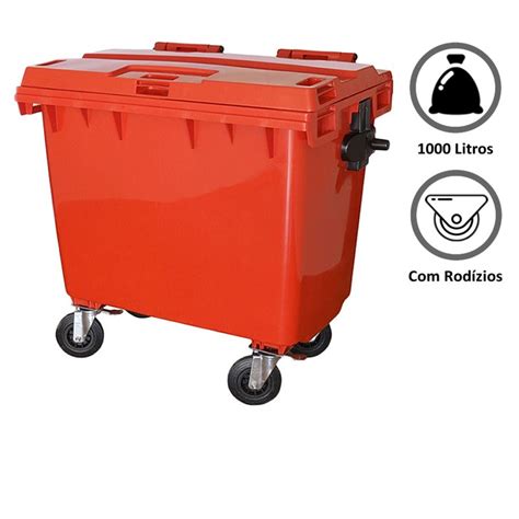 Container Plástico 1000 Litros Laranja Rodas Ref C1000L Jsn