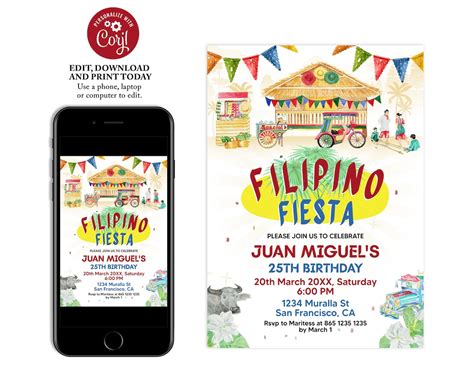 Filipino Birthday Invitation Filipino Fiesta Filipino Buffet Invite Bahay Kubo Jeepney