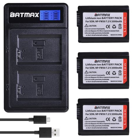 Batmax batería NPFW50 de NP FW50 nuevo cargador LCD Dual USB para Sony