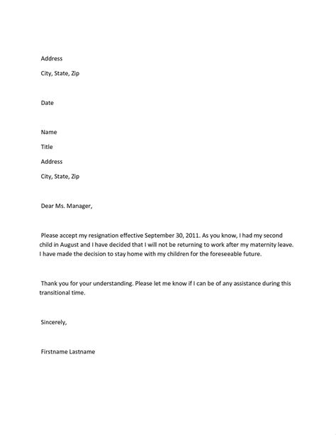 Maternity Return To Work Letter From Employer Template Collection