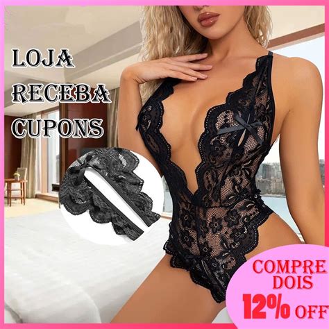 Virilha Aberta Sexy Lingerie Tamanho Grande Renda Pijama Arco Orvalhado