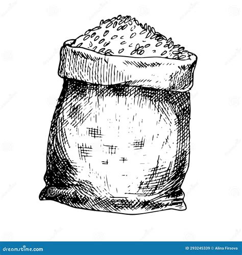 Vector Graphic Illustration Of Bag Of Wheat Black And White Sketch On