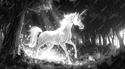 Premium Photo A Majestic Unicorn Gallops Through A Dark Forest Its