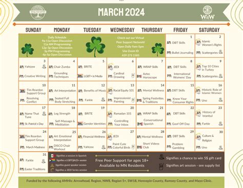 March Virtual Peer Support Calendar Adult Mental Health Org