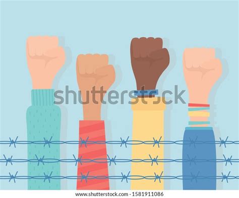 Human Rights Raised Hands Diversity Behind เวกเตอรสตอก ปลอดคา