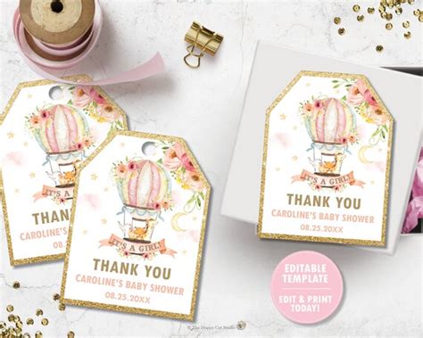 Hot Air Balloon Favor Tags Baby Shower Thank You Favors Cute Etsy