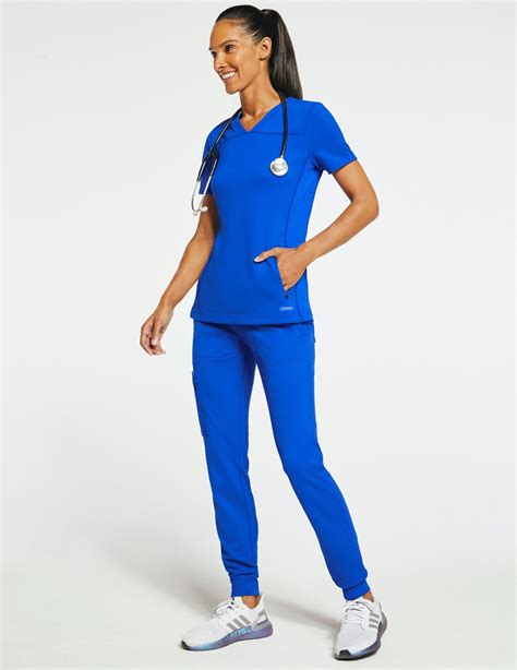 Womens Royal Blue 2 Pocket Side Rib Scrub Top Jaanuu Medical Scrubs Outfit Jaanuu Scrubs