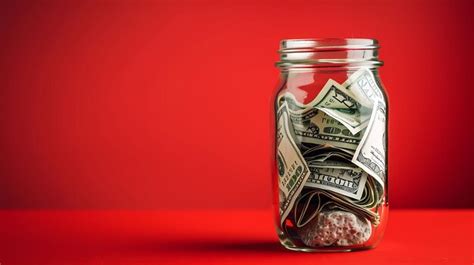 Money Jar On Red Background Premium Ai Generated Image