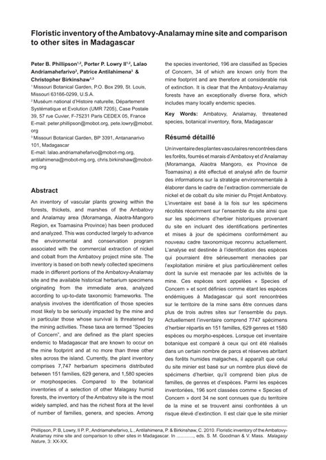 (PDF) Flora of the Ambatovy-Analamay mine site and comparison to other ...