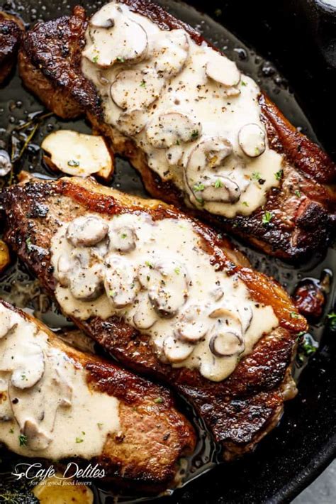 Pan Seared Garlic Butter Steak And Mushroom Cream Sauce Cafe Delites