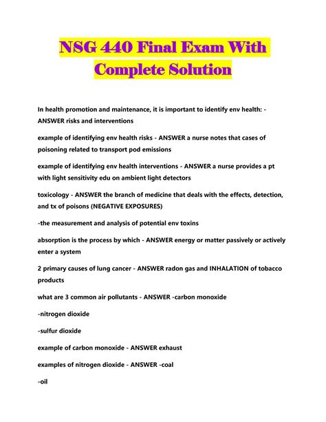 SOLUTION Nsg 440 Final Exam With Complete Solution Studypool