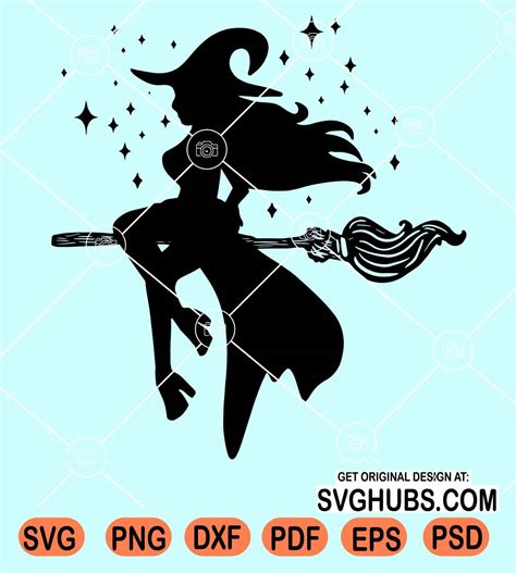 Halloween witch on broom svg, Witch broom svg, Halloween Witch ...