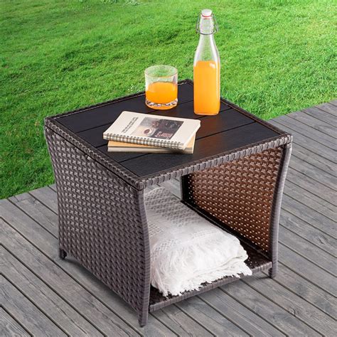 Polyrattan Garden Side Table Brown X X Cm Deubaxxl